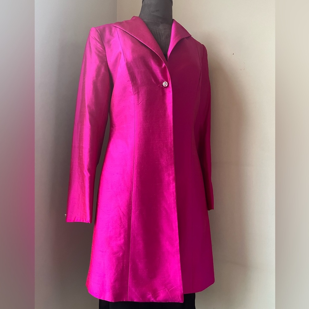 100% Raw Silk Vancouver Designer Long Jacket Hot Pink